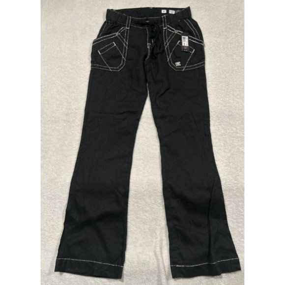 Miss Me Pants - Miss Me Women’s Wide Leg Cargo Trouser 100% Linen Mid Rise Size Small